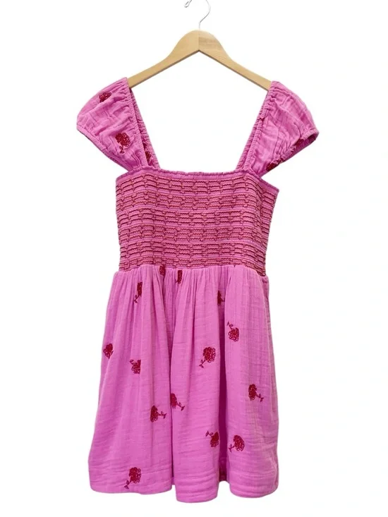 NWT Free People Tory Embroidered Mini Dress Pink Smocked Floral Boho Size Large - Picture 2 of 16